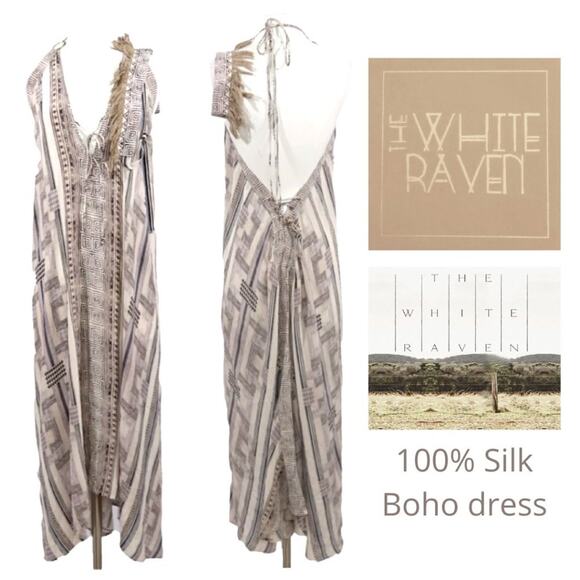 ASHA DRESS Blue Amber Silk summer dress Bohemian sundress Maxi dress open back